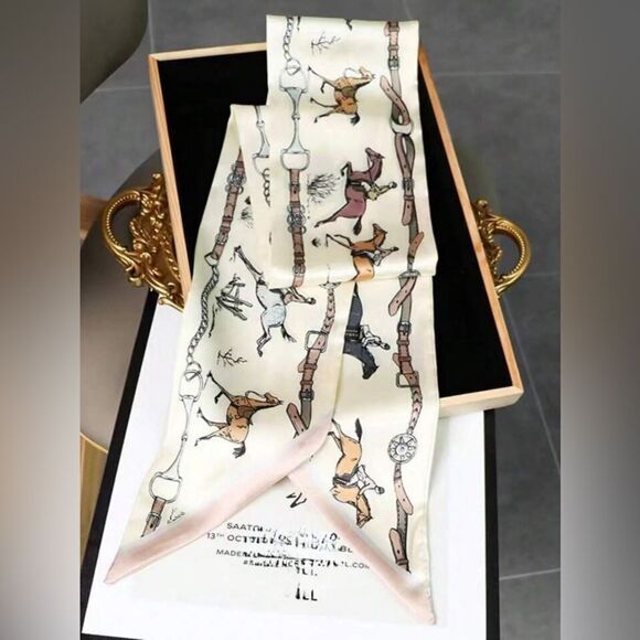 Cream Equestrian Print Scarf P17 - Picture 1 of 4